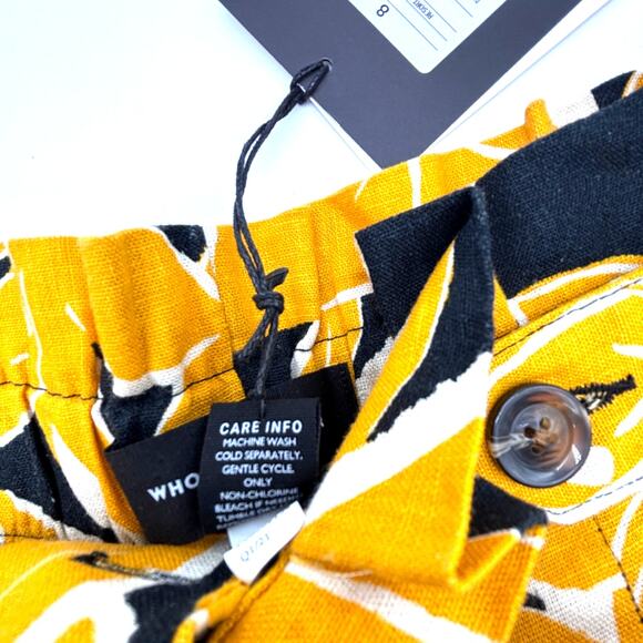 NWT Who What Wear Sz 8 Linen Yellow Black White High Rise Paper Bag Shorts - Picture 5 of 9